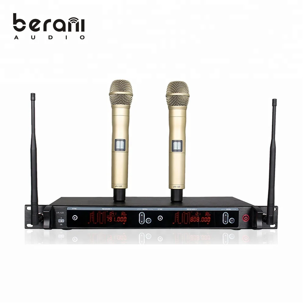 

BUR12D Dual Channel uhf wireless microphone system karaoke system, Grey balck