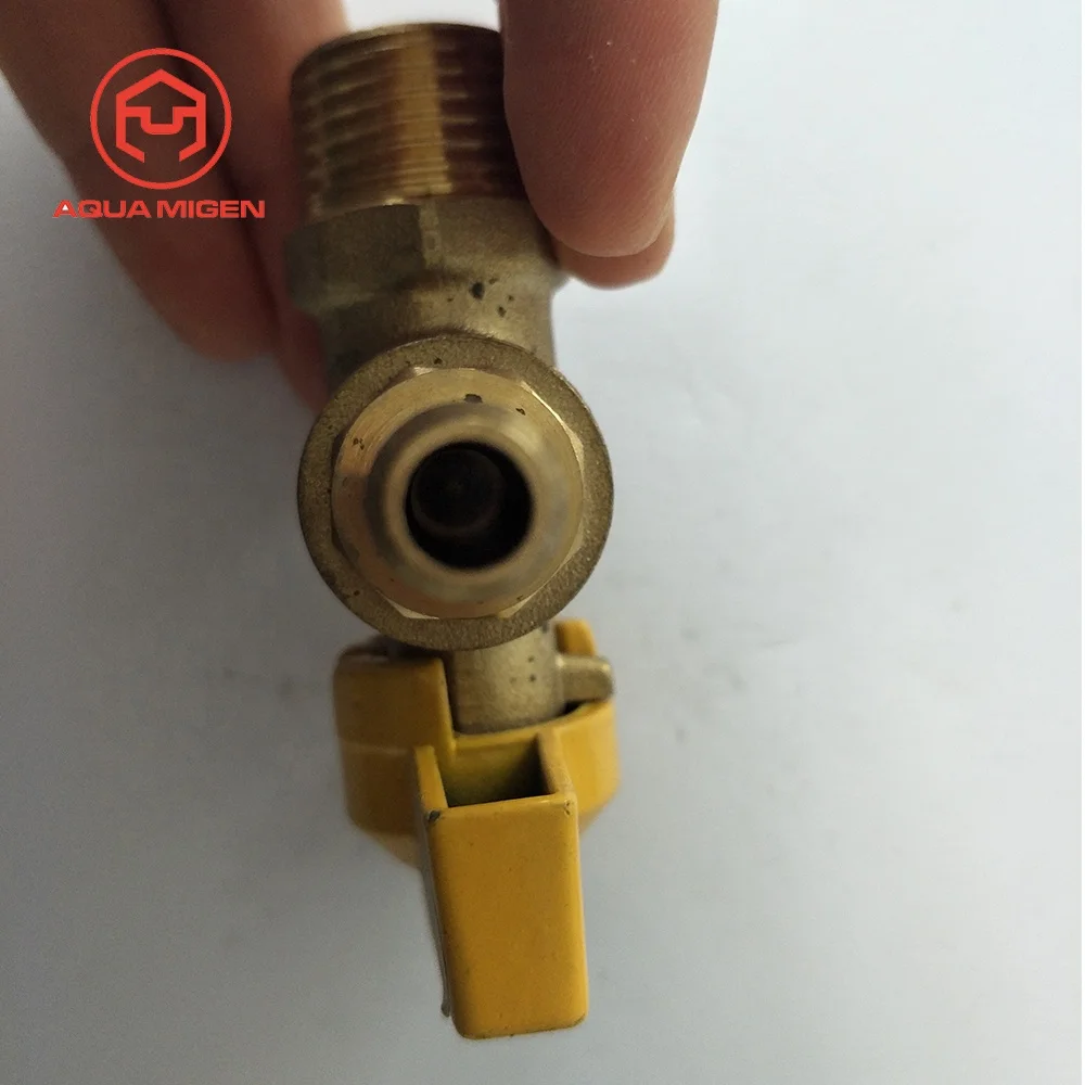 90 Degree Cw617n Small Brass Angle Gas Ball Valve With Yellow Handle