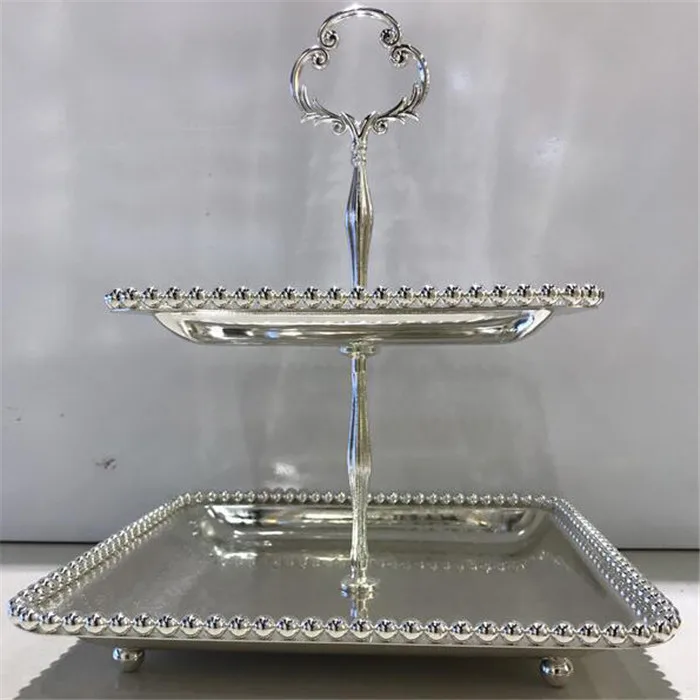 Wedding metal cupcake stands silver beaded cake stand