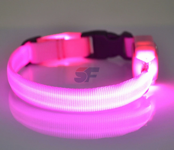 

wholesale manufacturer led light nylon custom pet dog collar, Warm white.red.yellow.blue.green.pink and customized