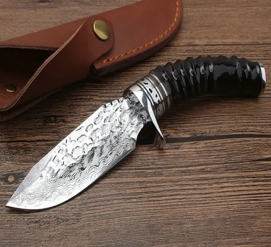 

Damascus Steel Hunting Knife 59HRC Collection Knives with Leather sheath Garden Tools Dropshipping 2173