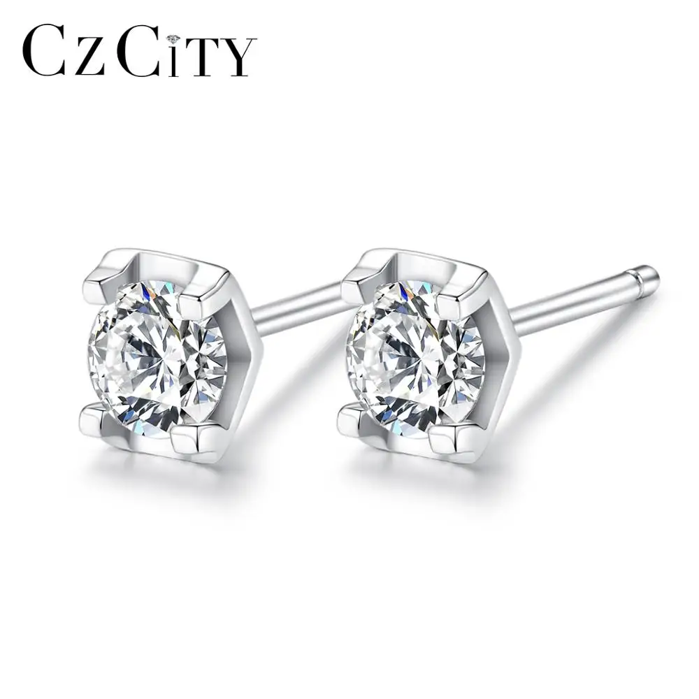 

CZCITY Dream 1 Carat Sterling Silver Stud Earrings High Quality Sparkling Cubic Zirconia S925 Earrings Fine Jewelry Gift