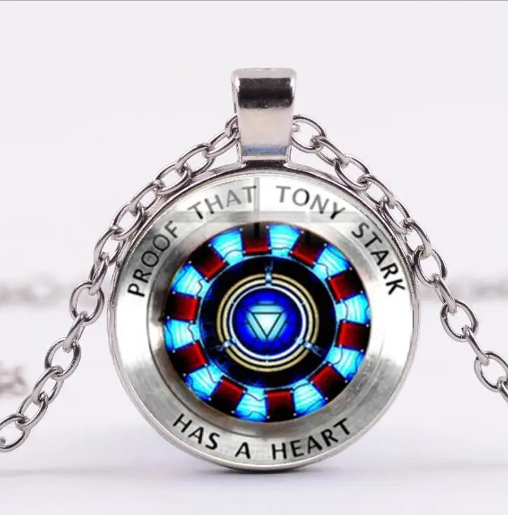 

New Movie model iron man heart Time gemstone necklace Tony Stark Glass dome Necklace Pendant