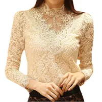 

Spring Autumn Fashion Women Lace Crochet Tops Long Sleeve Blouses And Shirts Casual Female Plus Size Blouse