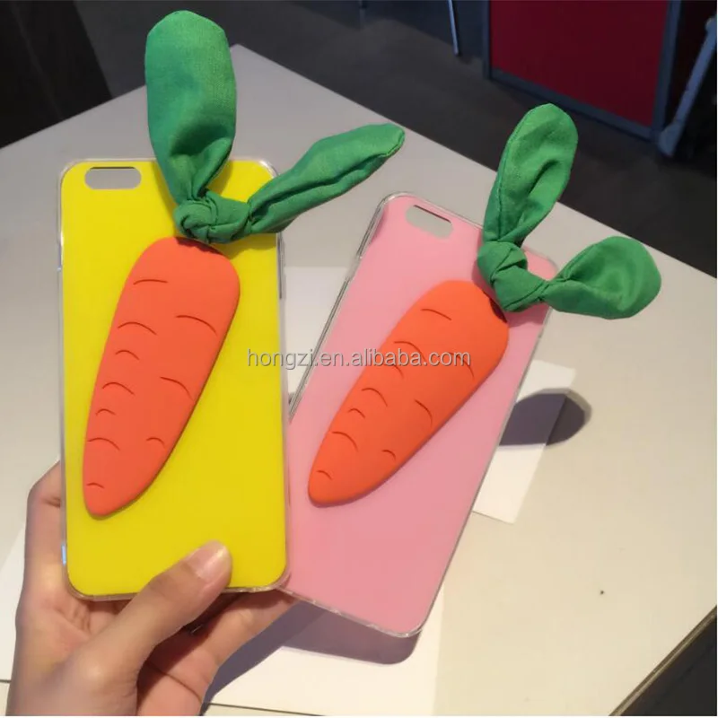 

Fashion Acrylic 3D Carrot Soft TPU+PC Protective Case Candy Color Rabbit Ear Phone Case For iphone 6 Plus 7 7Plus X