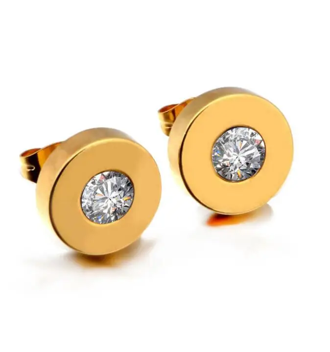 

Yellow Gold Plated Stainless Steel Trendy Stud Earrings For men and Women Inlaid With AAA CZ Zircon Stone, N/a