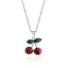Valentine'S Day Gift Ideas Girls Ladies Women Jewelry Silver Ruby Green Zircon Fruit Cherry Pendant Necklace