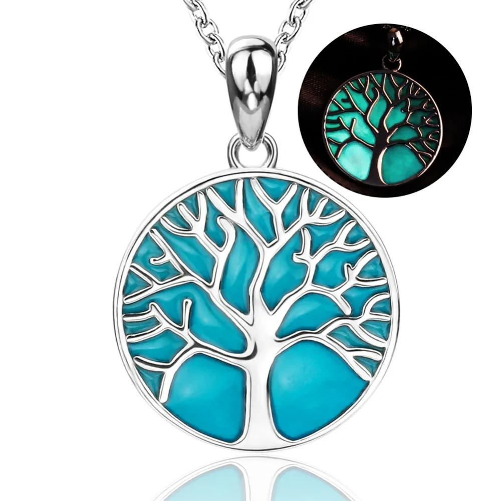 

925 sterling silver tree of life glow in the dark necklace JP22493-P, Picture