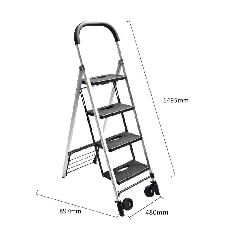 Folding 4 Step Ladder Cart Household Thicken Indoor Ladders Mobile