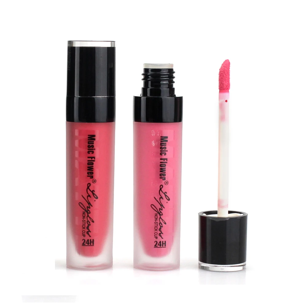

Mucal 2018 Wholesale Non-sticky Cup Waterproof Long Lasting Liquid Lipstick Matte Flower Lip Gloss, 12 colors lip gloss