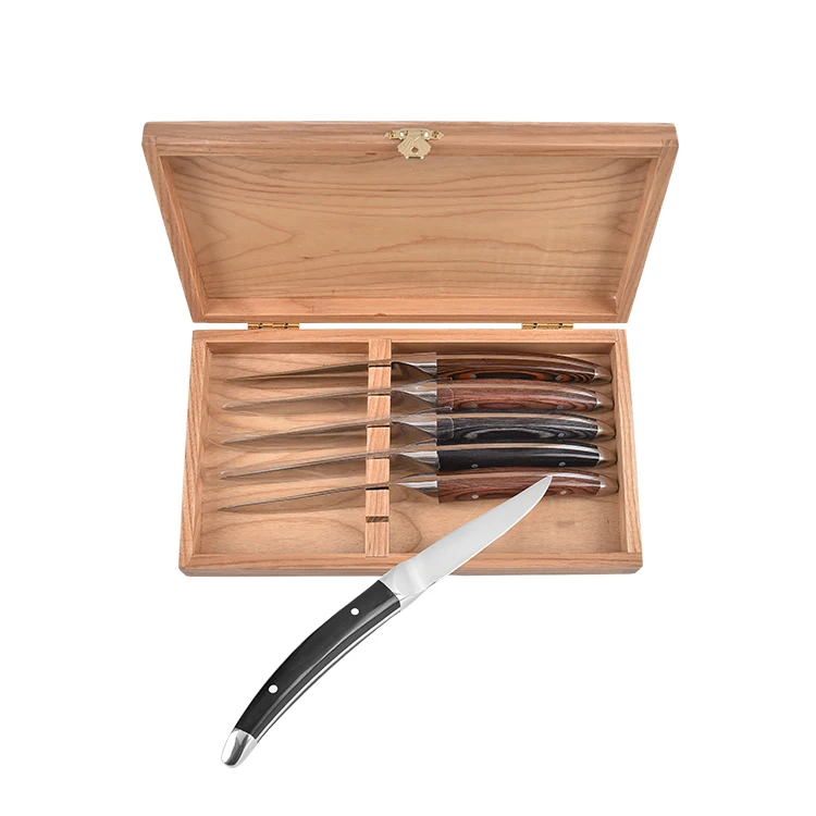 

Pakka wood with 3pcs aluminium rivets Stainless Steel 4.5 inch steak knife