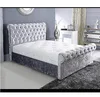 New Sleigh Diamante Crushed Velvet Fabric Upholstered Bed Frame 4ft6 Double, 5ft Kingsize (Grey, 4ft6 Double)