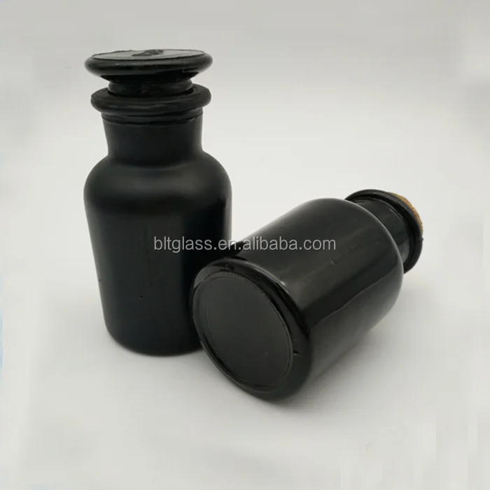 60ml 125ml 250ml Wholesale Black Wide Mouth Glass Apothecary Jar With