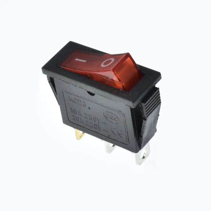 
Power Switch 3pins/2 quosition with red LED Indicator light 32*14mm 6A/10A 250VAC on/off Rocker switch KCD3 