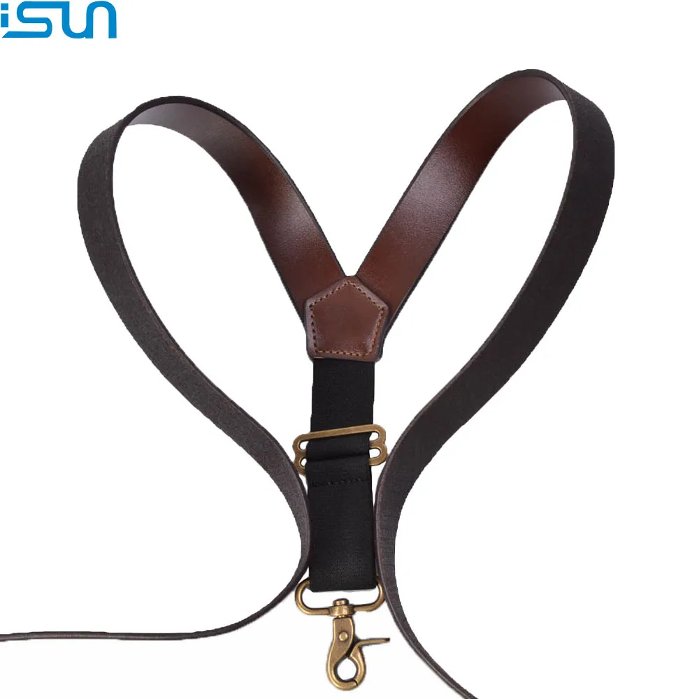 

Men Fashion Solid Straight Clip On Leather connector Adjustable Suspenders