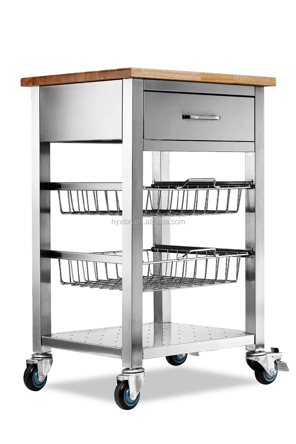 
Stainless steel rolling kitchen cabinets kitchen cart with wood top 