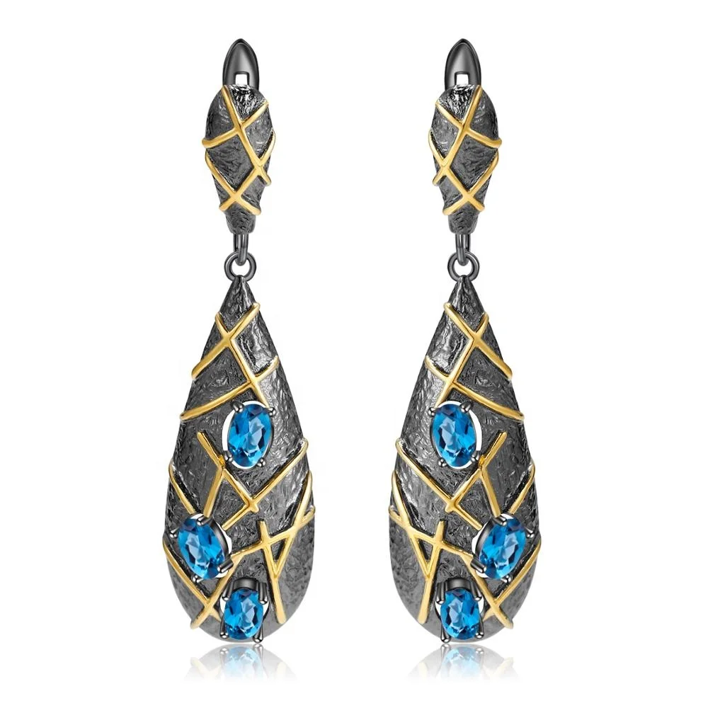 

Abiding wholesale natural gemstone london blue topaz gold plated 925 sterling silver earring jewelry set