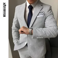 

RICODESIGN Tailored man suits gray strips business casual seersuckersuit full customerd handmade fashion slim suit