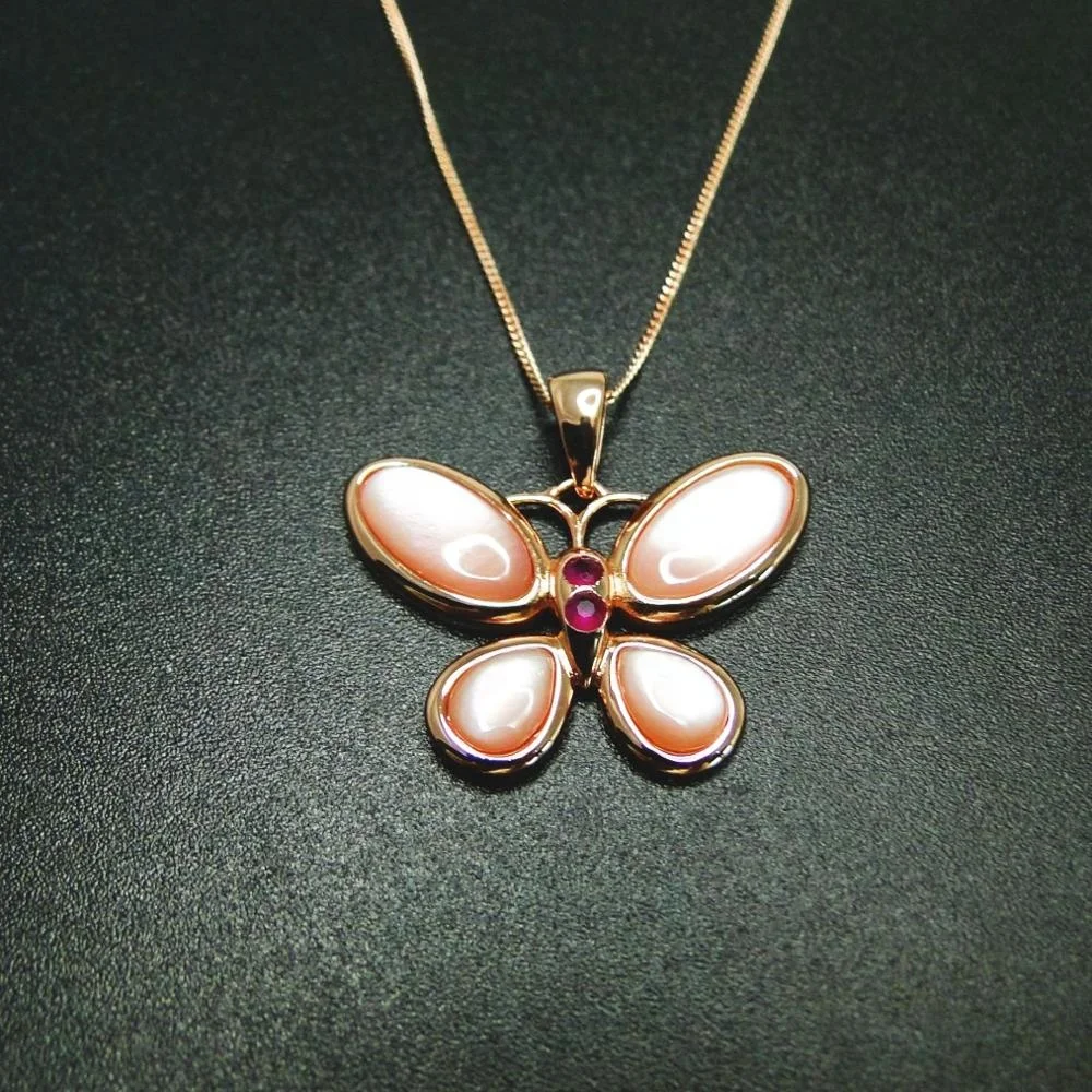 

925 Sterling Silver Rose Gold Plated Jewelry Mother Of Pearl Butterfly Pendant
