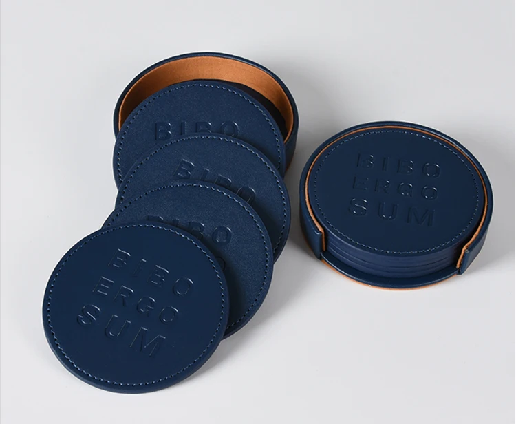 Blank Pu Leather Coffee Tea Cup Mats / Table Coasters For Promotion