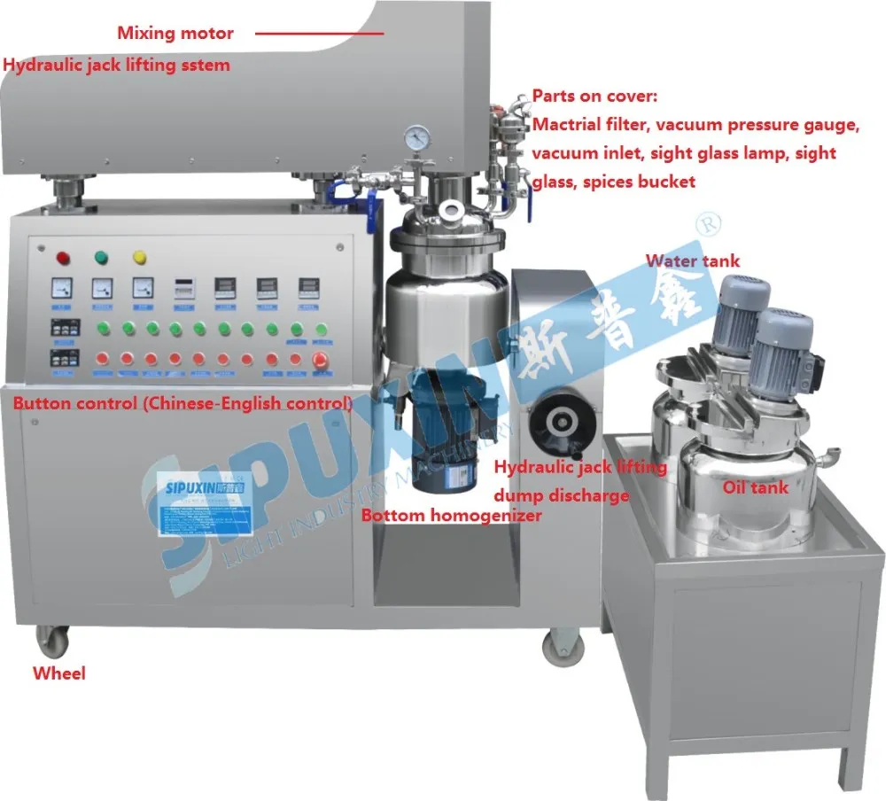 Sipuxin_ Small Hydraulic Lifting Vacuum Homogenizer (Bottom homogenizer and button control) Details