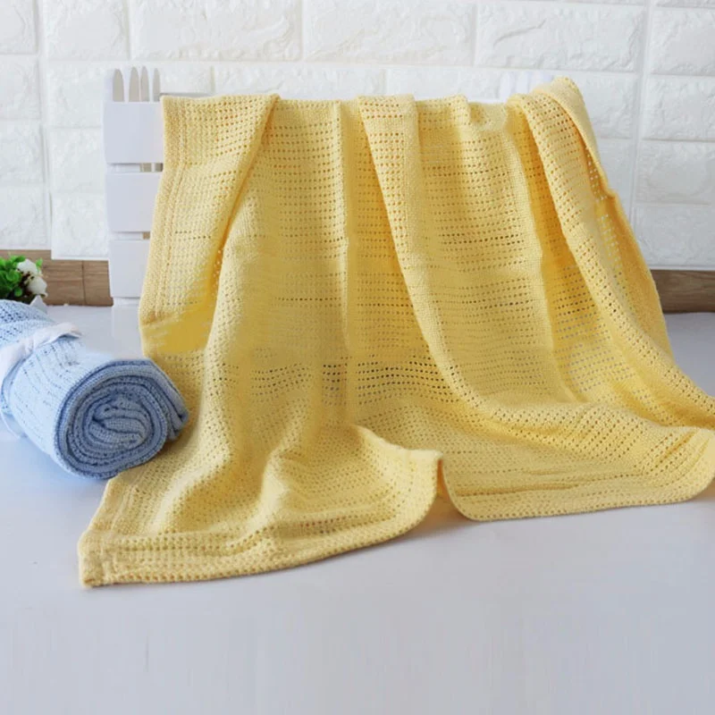

Plain Dyed 100% Cotton Baby Thermal Cellular Blanket, Yellow or custom