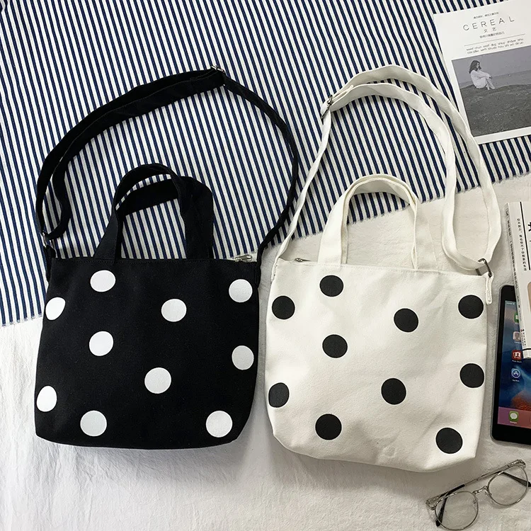 

Korean Style Fashion Small Canvas Cotton Crossbody Messenger Bag, White;black