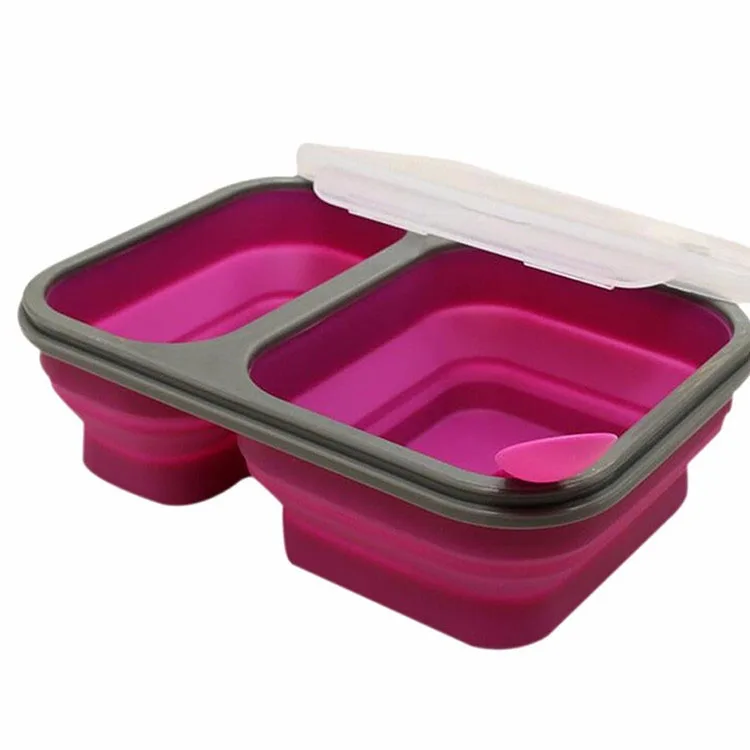 

2-Compartment Collapsible Lunch Box Food Grade Bento Lunch Box, Any color is ok