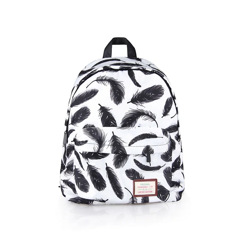 

Fashion Elegant Black Feather Unicorn Panda Printed Mochila Backpack for Ladies Women Girls