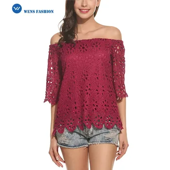 off shoulder red shirt