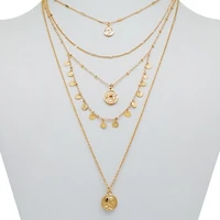 

Wholesale latest design gold plating mult layer charm coin chain necklace women jewelry 2019