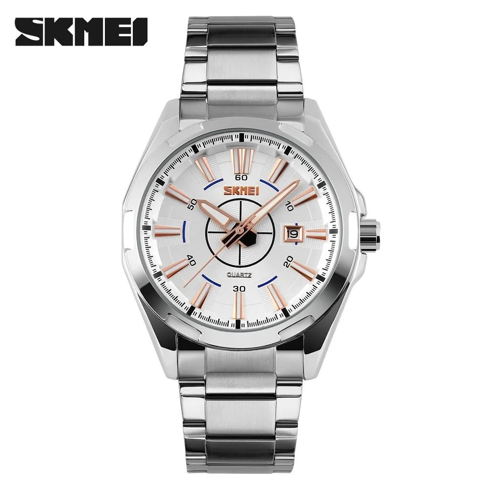 

homme men clock 50m waterproof outdoor watch man business 304 stainless steel strap quartz luxury skmei 9118 sport men watch
