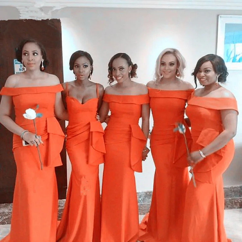 

Orange Mermaid Bridesmaid Dresses 2021 Ruffles Long Maid Of Honor Dress Africa Bridesmaid Gowns Plus Size Bridesmaid Dresses