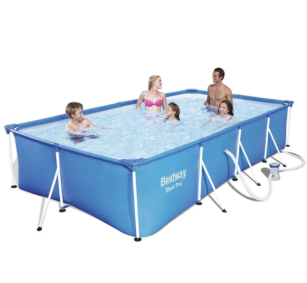 

High quality portable family swim pool 56424 steel frame large volume pool with filter pump, Blue