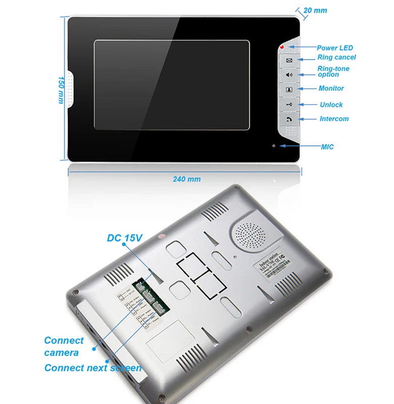Wired Video Doorbell Intercom System 7''Inch Color Screen ,Dual-way Intercom,Monitor,Unlock with Night Vision Camera