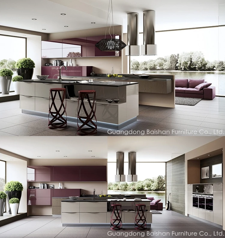 High Gloss Lacquer Luxury Kitchen Cabinet Free Standing ...