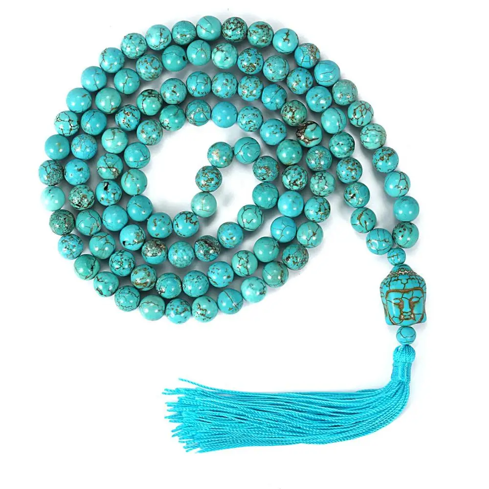

Yoga Meditation 108 Tibetan Natural Turquoise Prayer Buddhist Mala Beads Warp Bracelet, Turquoise green