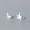 Silver Plated Tiny Cute Star and Moon Ear Stud Earrings Jewelry for Teens