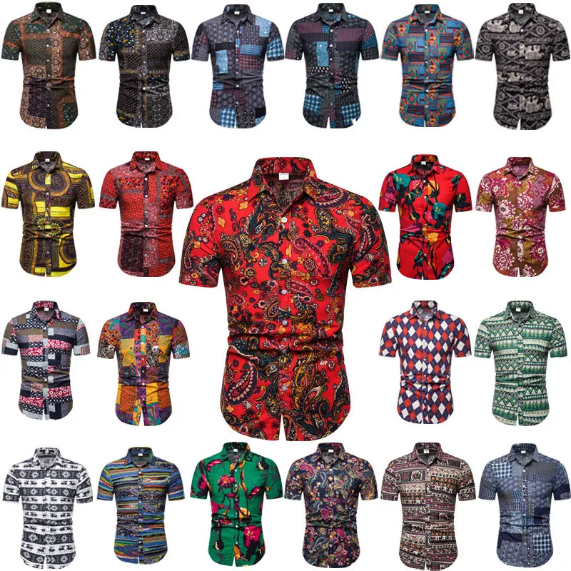 

Men's Summer Hawaiian Windy flower pattern Multi-color Short-sleeved Flower Shirts