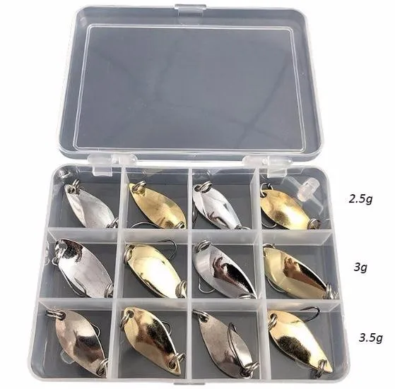 12pcs/set Fishing Lures Trout Spoon Bait Set Metal Lure Kit Sequins