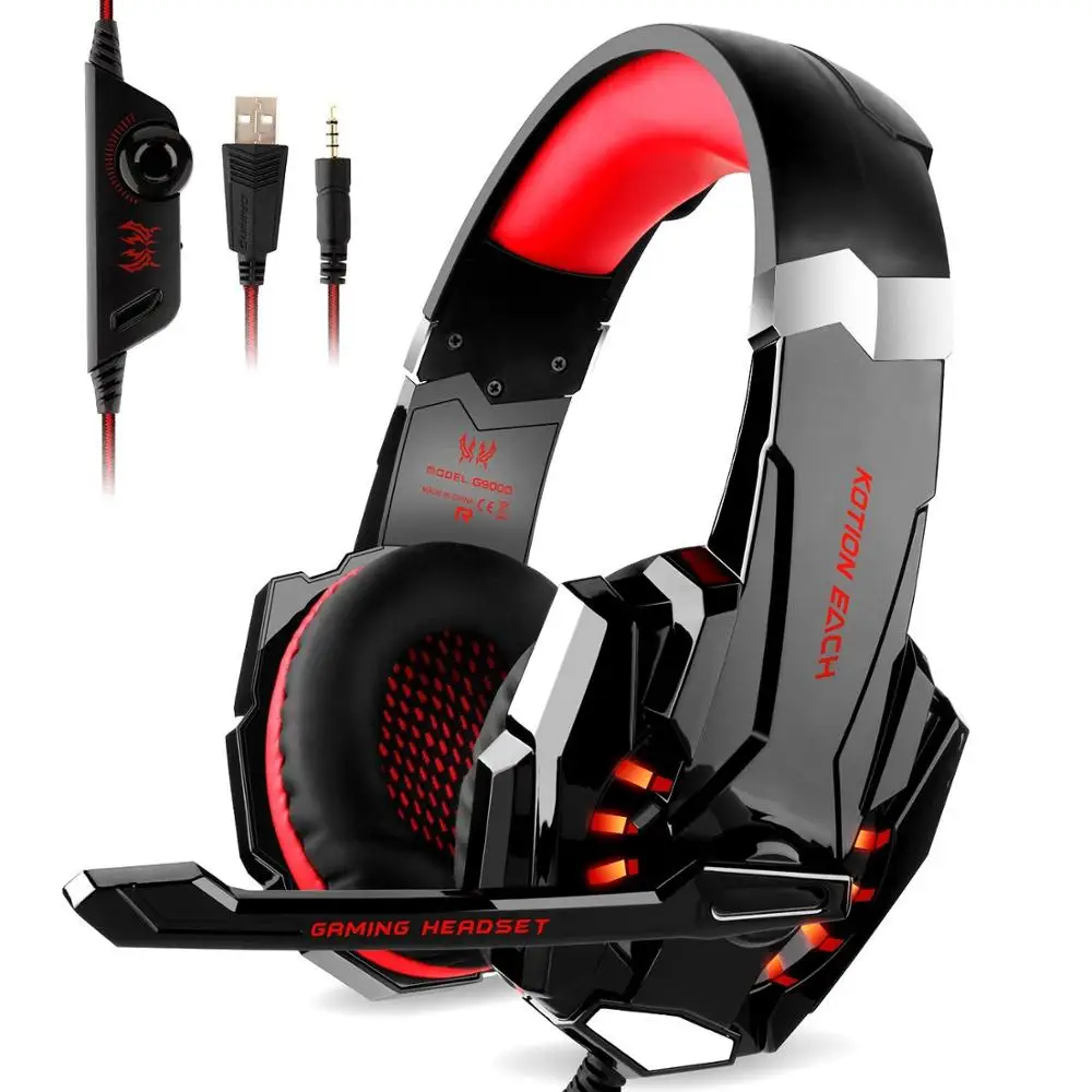 

KOTION EACH G9000 Stereo Gaming Headset with LED Light for PS4, PC, Xbox One Controller, Red, blue