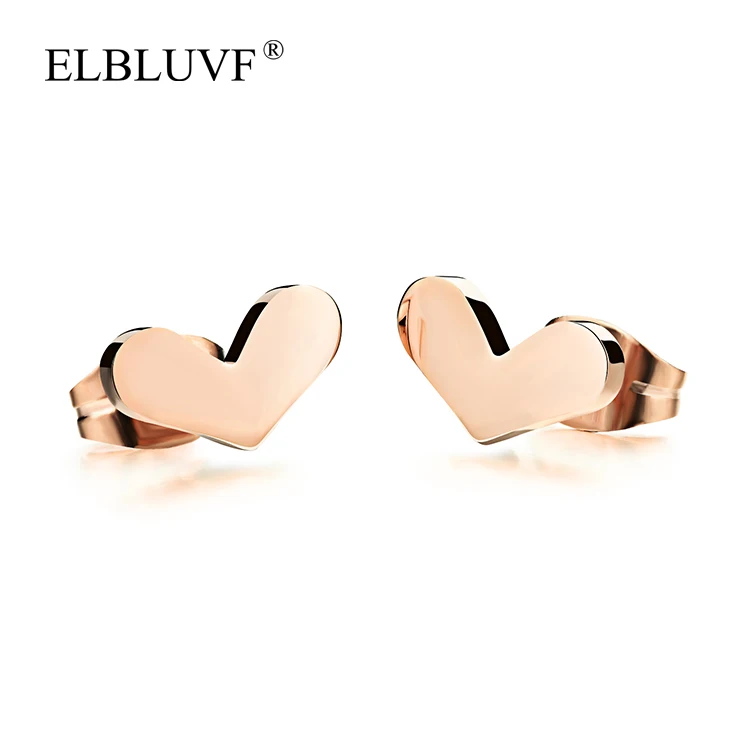 

ELBLUVF Rose gold Plated Love Cute Heart Shape Earrings Wholesale Stainless Steel Jewelry