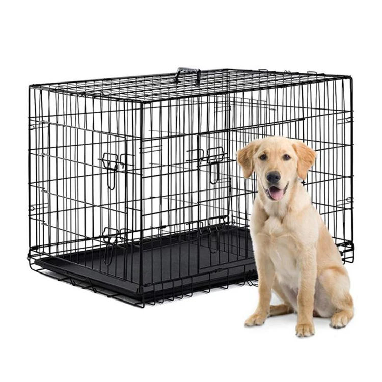 folding double door dog crate