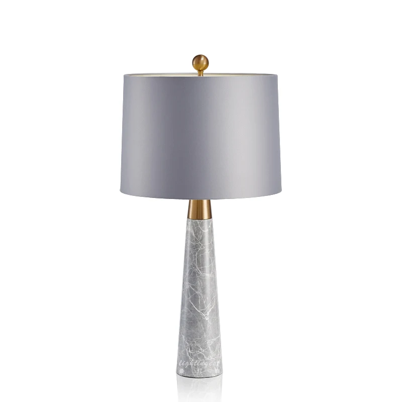 

Nordic modern simple grey marble base copper LED table lamp fabric lamp cover indoor for hotel home decoration