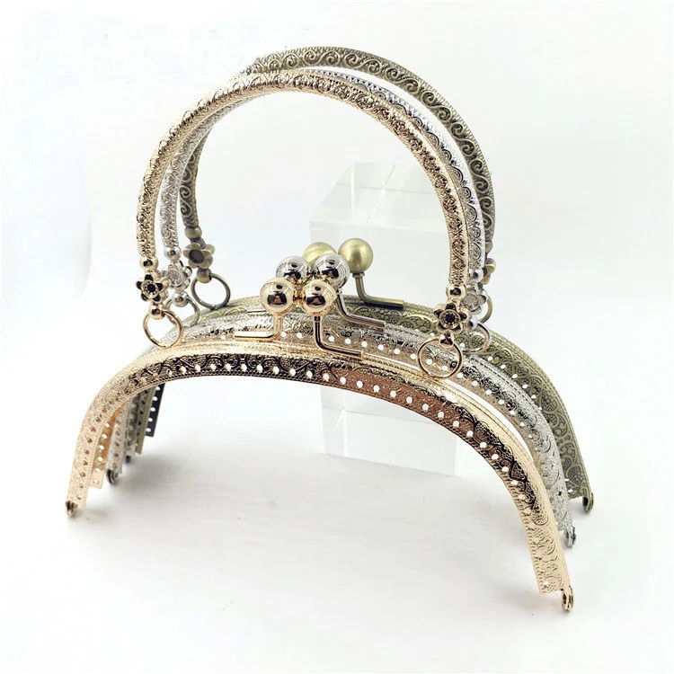 

Half Circle Diy Metal Coin Purse Frames with Handle for Purse, Bronze, silver, gold