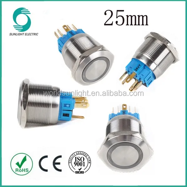 30mm 5A momentary illuminated led light type waterproof metal push button switch