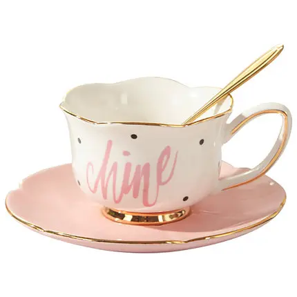 

Wholesale Tea Cup Sets Wave Point Ceramic Coffee Cups and Saucers For Gift, Pink,blue