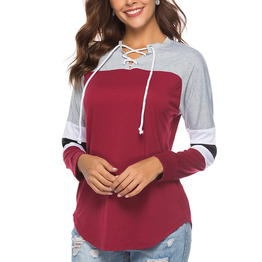 

Modern Wine Red V Collar Latest Long Sleeve Tops, Blue;red;pink;purple