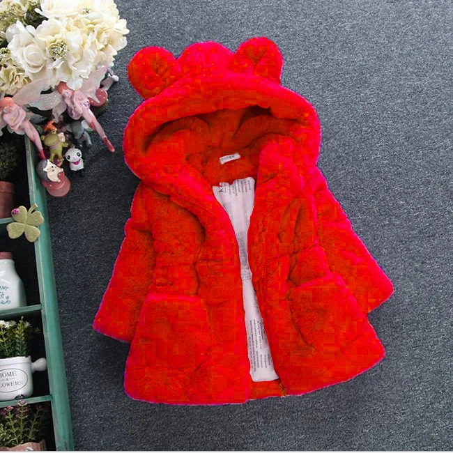 

Hao Baby,Baby Girl Winter Coat Girls New Korean Version Of Autumn And Winter Imitation Fur Thickening Baby Rabbit Ear Sweater, Red/pink/black/white