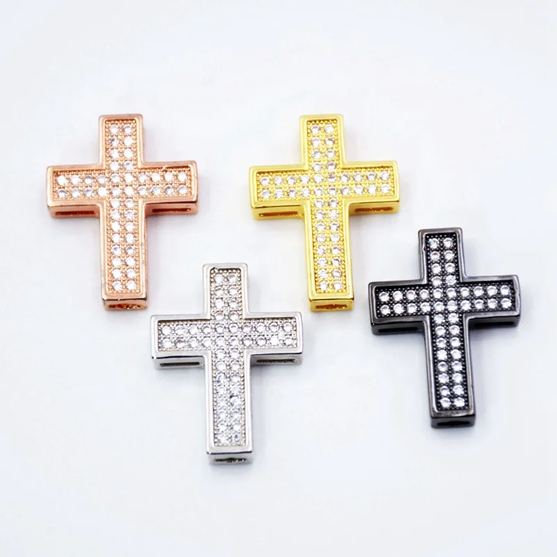 

High Quality CROSS Bead CZ Micro Pave Cross Spacer pendant Cubic Zirconia charm Gold/ Silver/Rose Gold Cross Spacer Beads, Multi colors